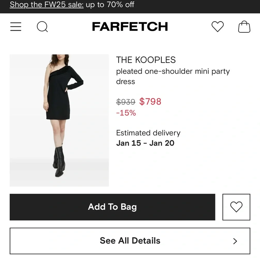 The Kooples One Shoulder Black Dress – NWT – Size Small – Crepe Mini - Picture 3 of 16